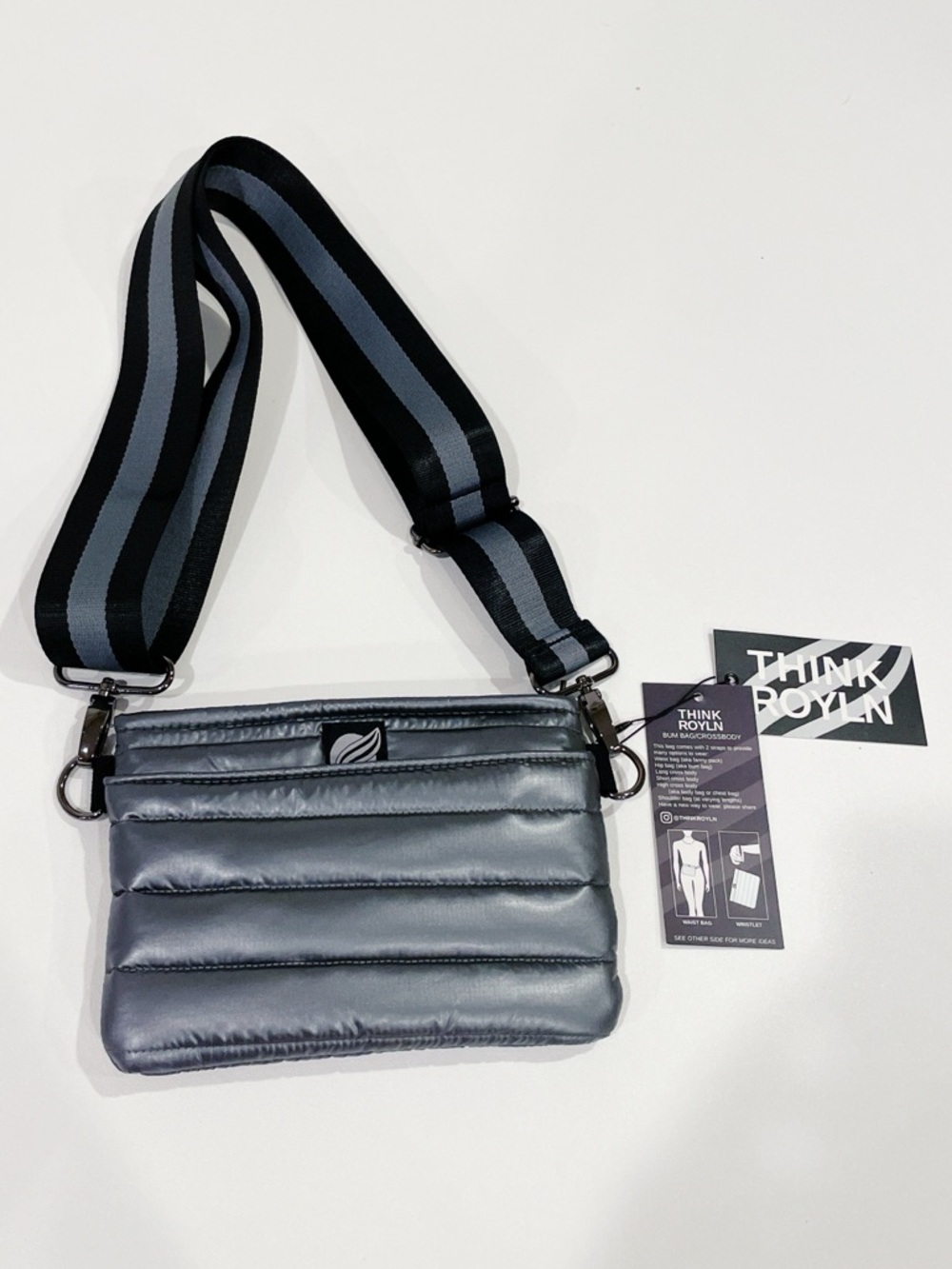 Think Royln Bum Bag Crossbody Shoulder Liquid Silver Gunmetal NWT (MSRP $118)